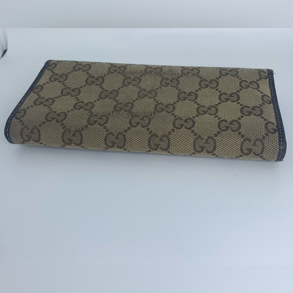 GUCCI HEART SIGNATURE JACQUARD GG BROWN LEATHER TRIM WALLET - Picture 3 of 11